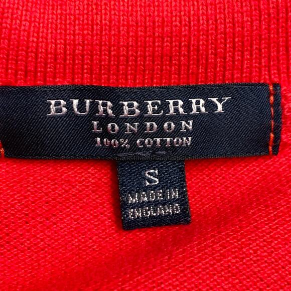 BURBERRY Size S Red Contrast Check Trim Cotton Pique Polo - Picture 6 of 6